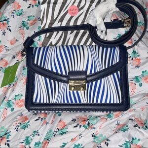 VERA BRADLEY Navy and White Striped Crossbody with Gold Hardware NWT